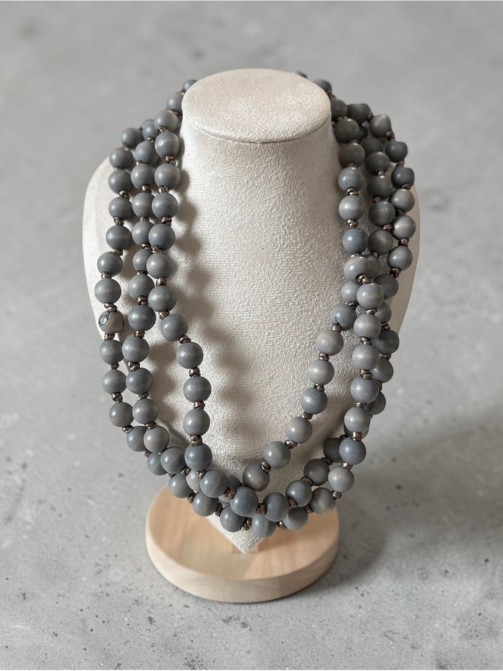 Long Gray Wooden Beaded Necklace - Women Jewelry